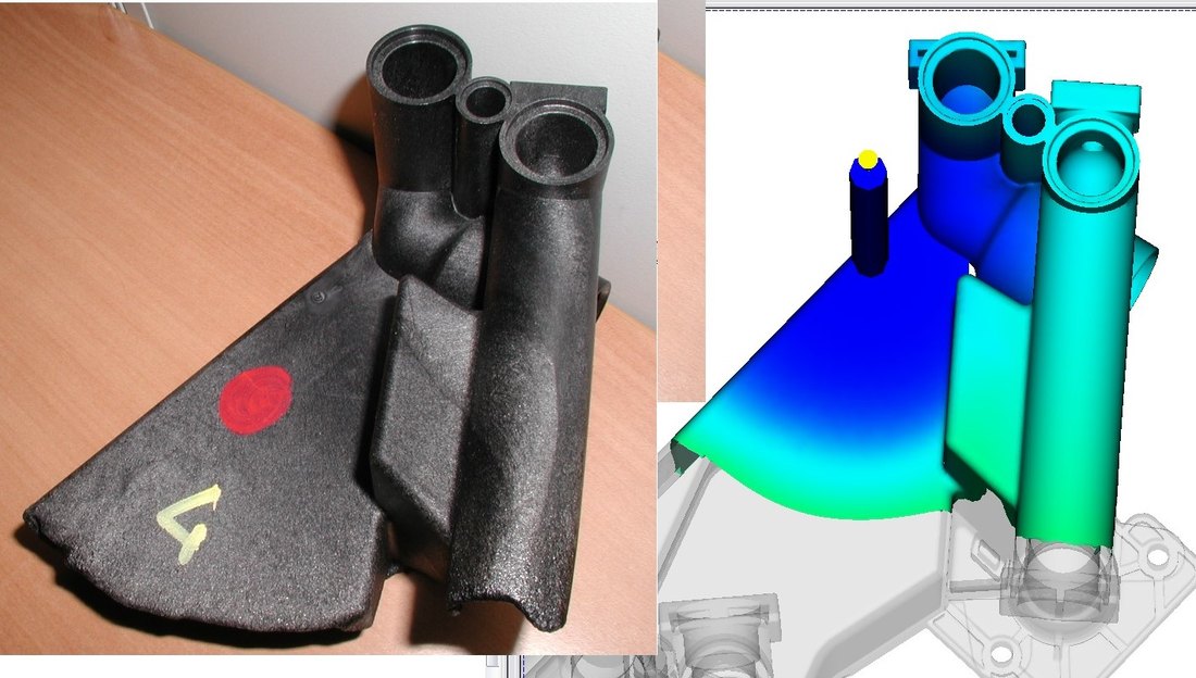 Moldflow compared with a short shot before the weld line forms