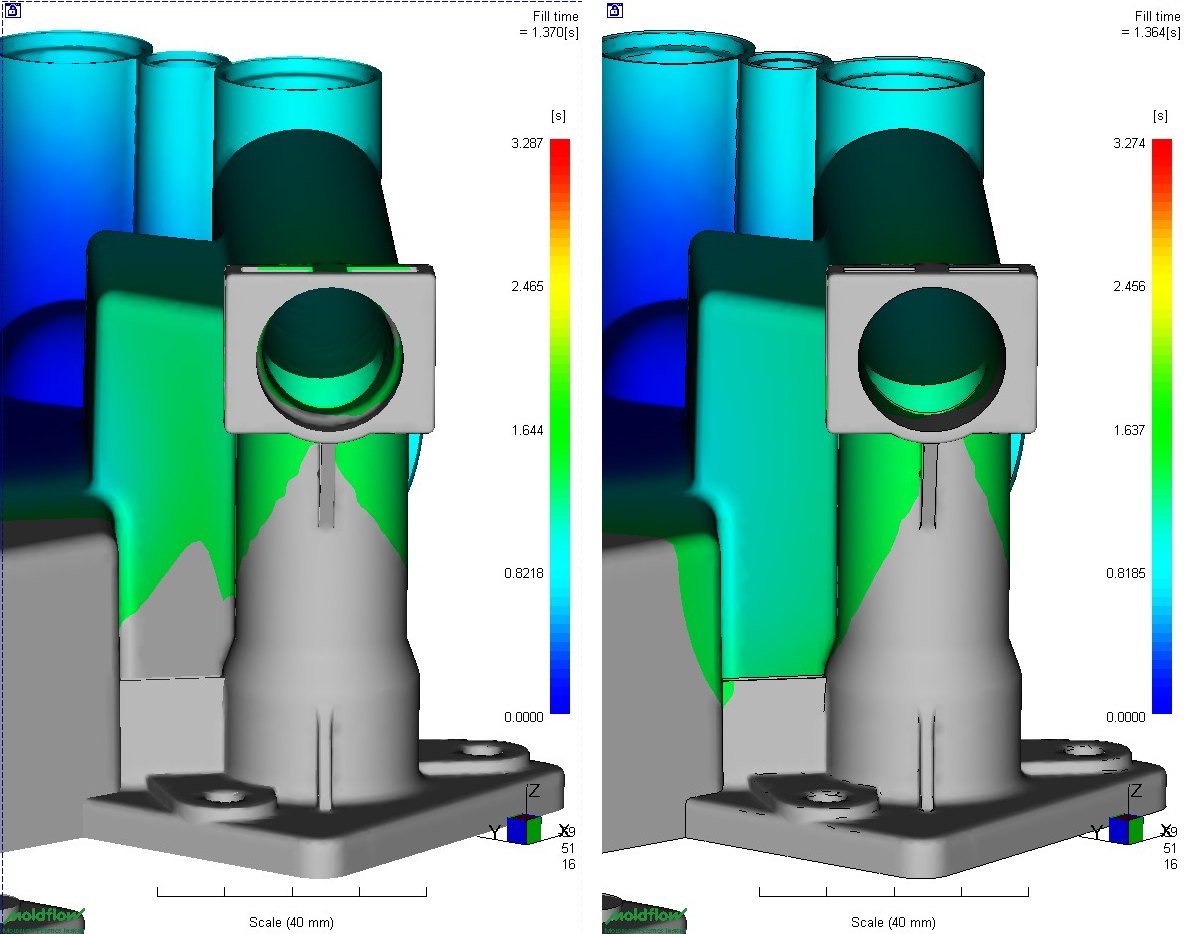 Moldflow simulation: original filling and second variant