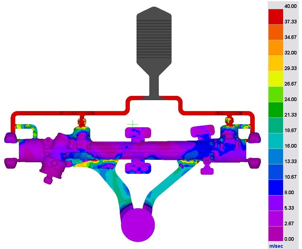 ProCAST steering box simulation: the fronts reach the chill vent together