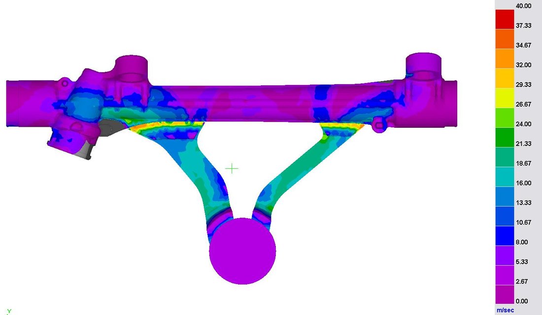 ProCAST steering box simulation: second solution, air pocket near the left runner